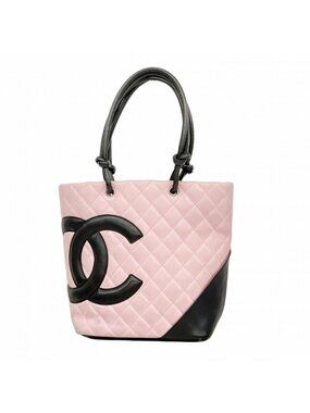 Chanel Tote Cambon Lambskin Pink Black Silver